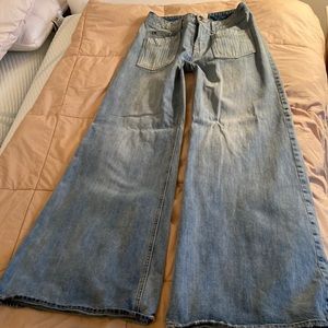 Free People Light Wash Wide Leg Striped Pocket Jeans